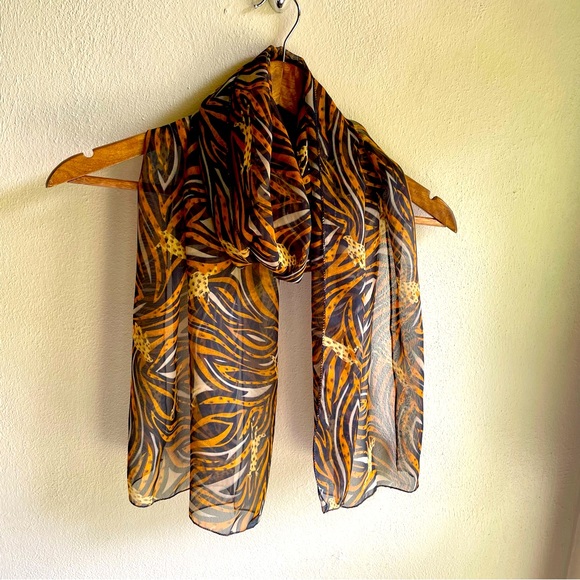 Accessories - Oversized Sheer Leopard/ Striped Bold Color Scarf/ Shawl. 66" X 19"